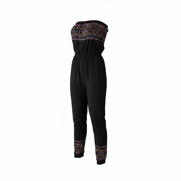 Carolina K Pants - Carolina K Black Sequin Strapless Jumpsuit Multi Color Boho Bandeau One Piece